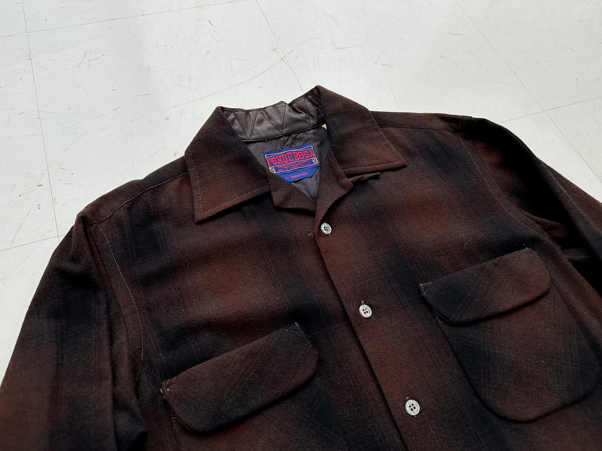 60s PONDEROSA Shadow Plaid Wool Board Shirt M Brown&Black – NO 