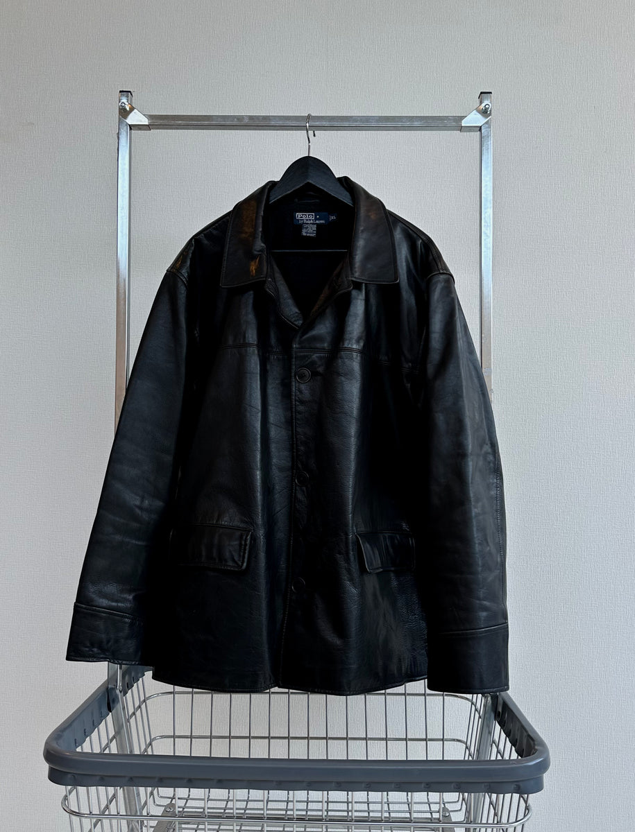90s Polo Ralph Lauren Leather CarCoat XL Black – NO BURCANCY