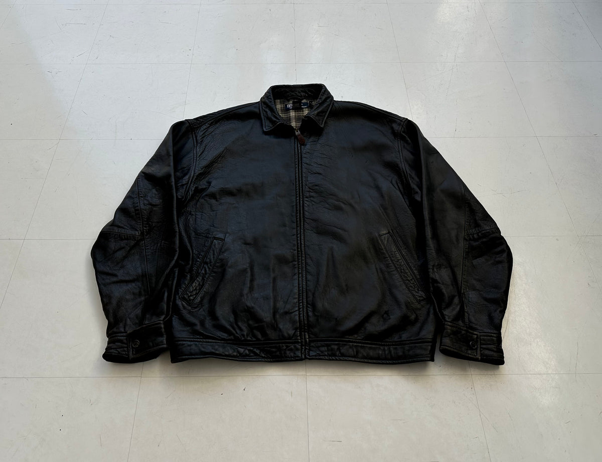 90s Polo Ralph Lauren Leather Swing Top Jacket L Black – NO