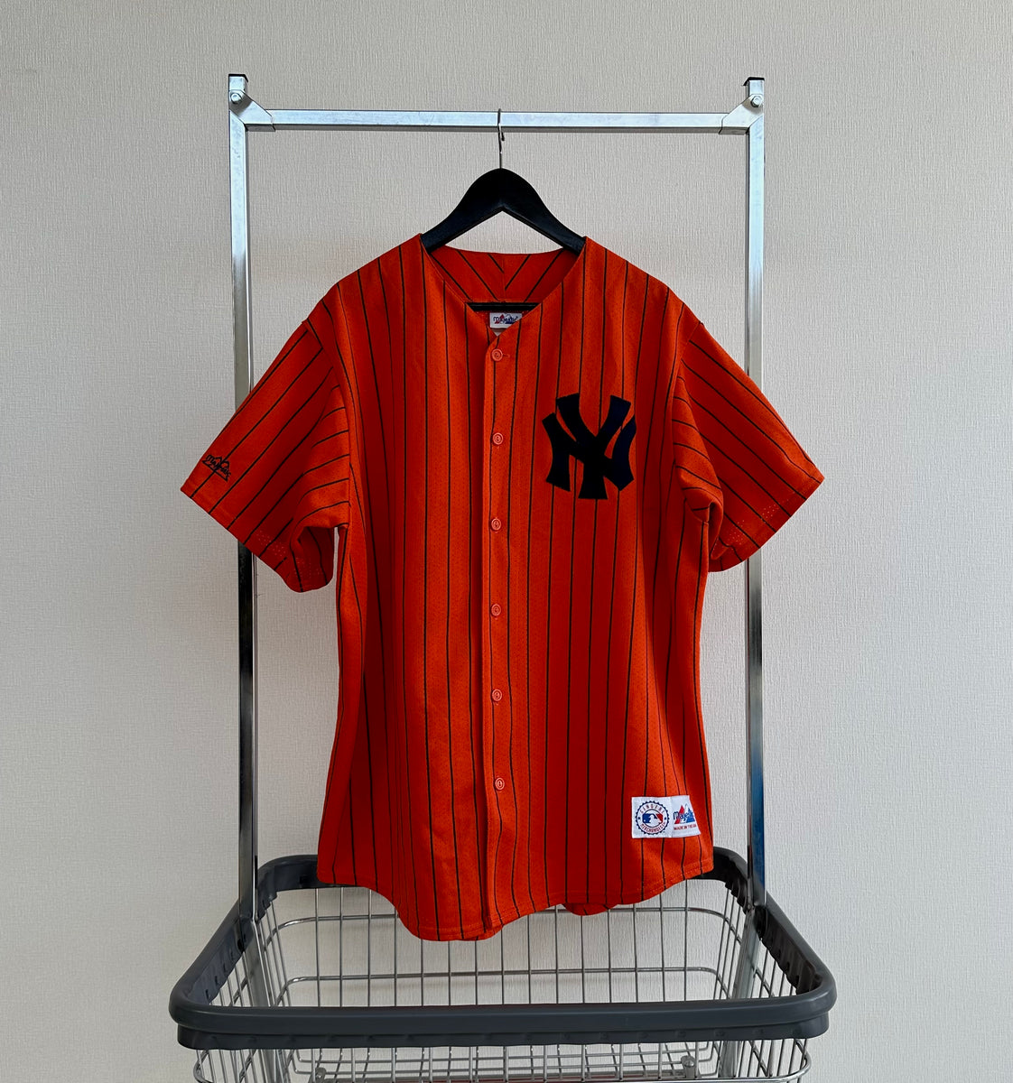 90s Majestic NY Yankees Jersey XL Orange Striped – NO BURCANCY