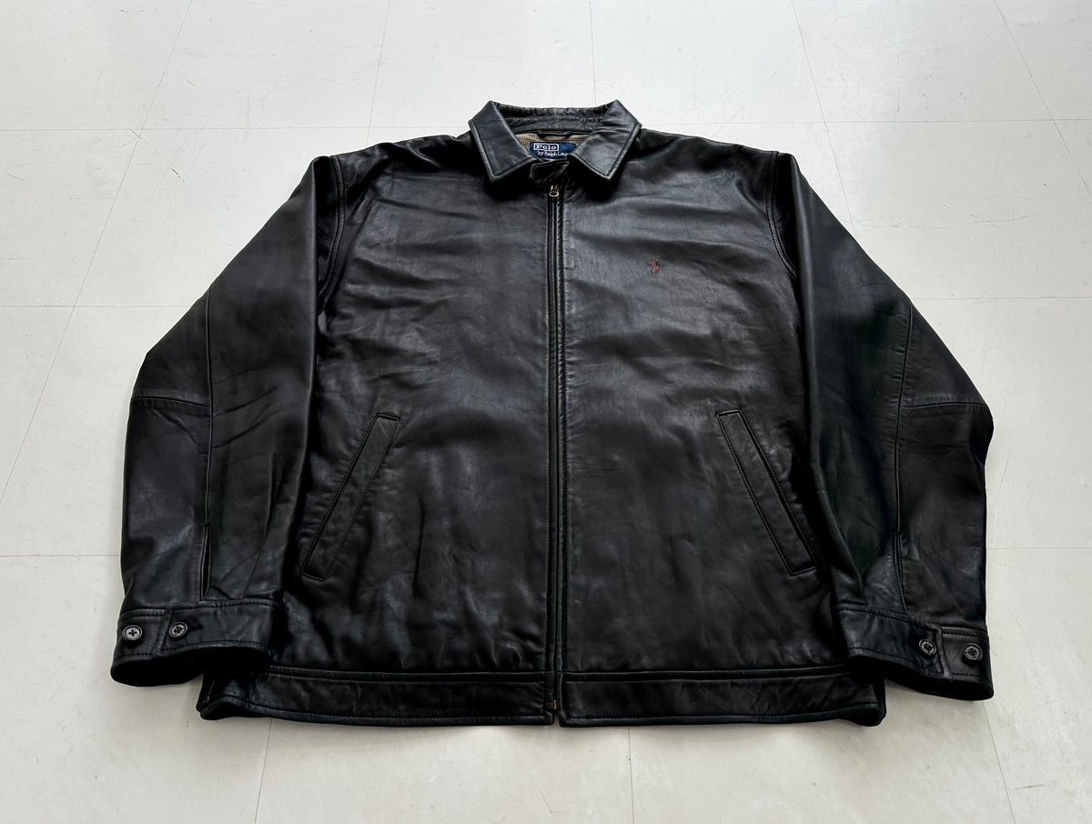 90s Polo Ralph Lauren Leather SwingTop Jacket L Black – NO