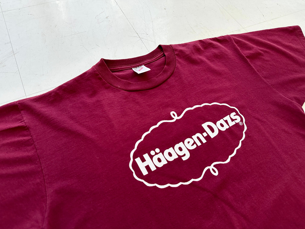 90s Haagen Dazs WoodStock Logo T-shirt XL Burgundy – NO BURCANCY