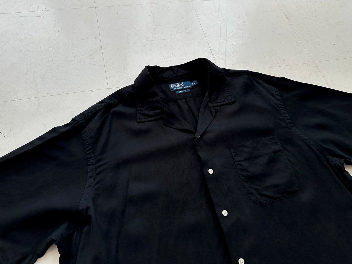 90s Ralph Lauren Shirt CALDWELL XXL 黒 90s ralphlauren caldwell シルクコットン オープンカラーシャツ