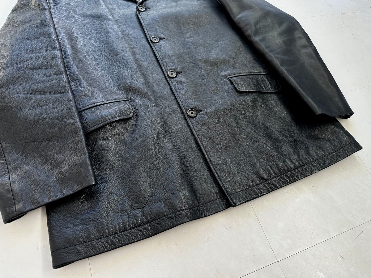 90s ポロラルフローレン Leather CarCoat 4 pockets 1990's Vintage Ralph Lauren Polo Men's Black Leather Car