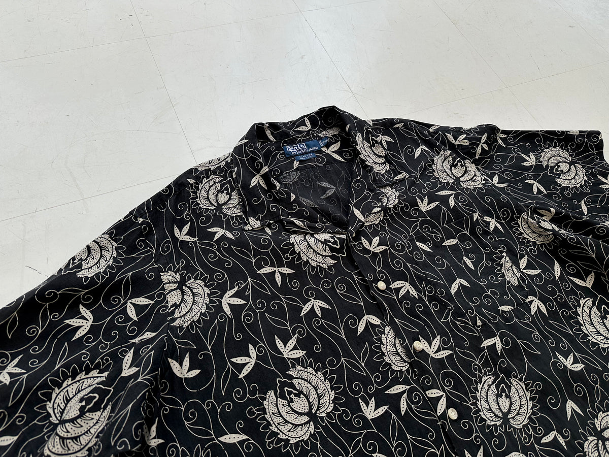 90s Polo Ralph Lauren CLAYTON Black Flower&Leaf Shirt XXL