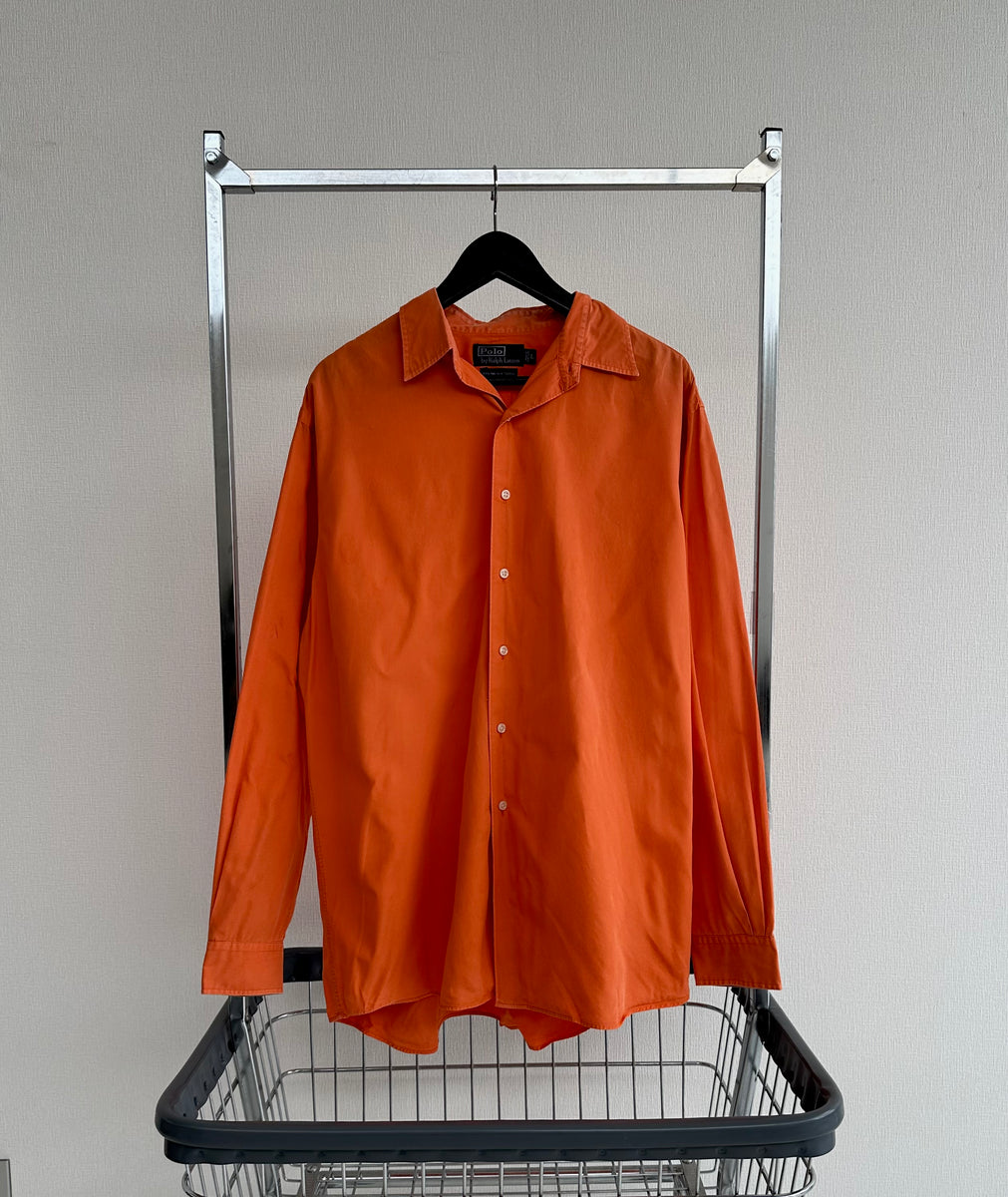 超スペシャルカラー エルメスオレンジ 90s ラルフローレン ループシャツ M 90s Polo RalphLauren L/S Shirt L Hermes Orange – NO BURCANCY