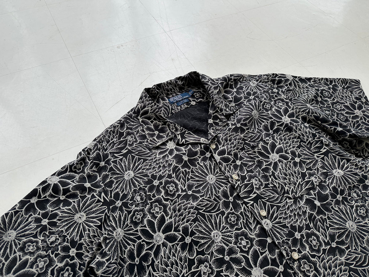 90s Polo Ralph Lauren Shirt CLAYTON 黒花 M 90s Polo Ralph Lauren CLAYTON Black Flower&Leaf XL Black