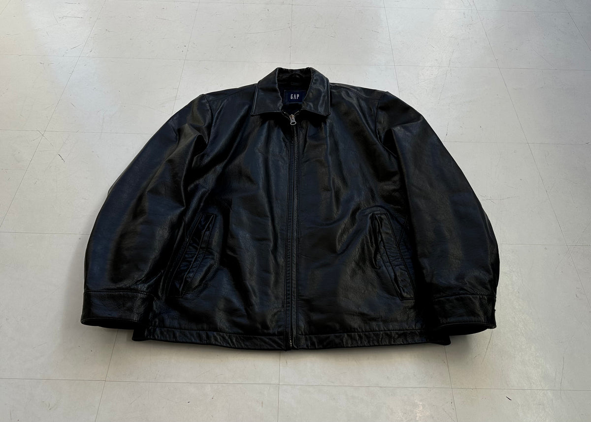 90s GAP Sports Leather Jacket L Black – NO BURCANCY