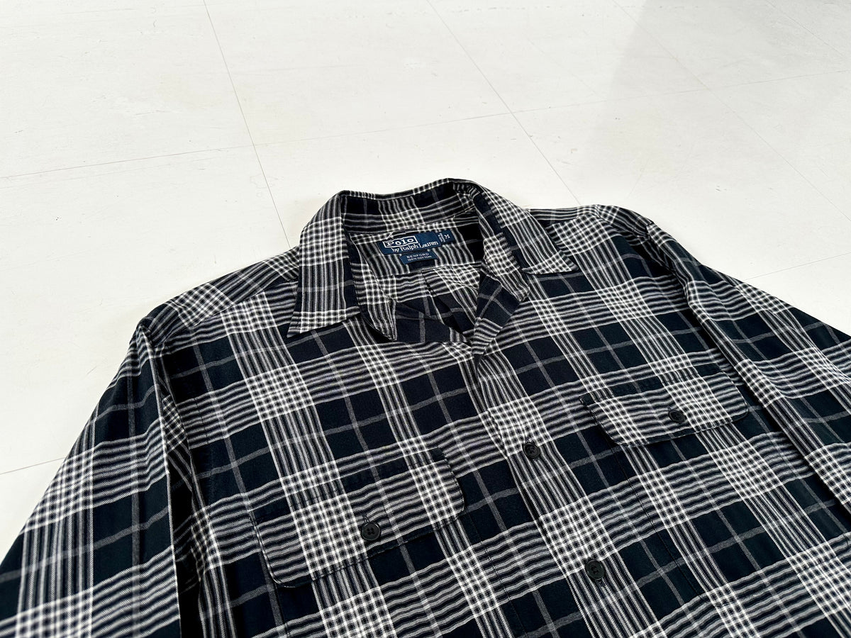 90s Polo Ralph Lauren BENFORD L/S Plaid Shirt M Black&White – NO