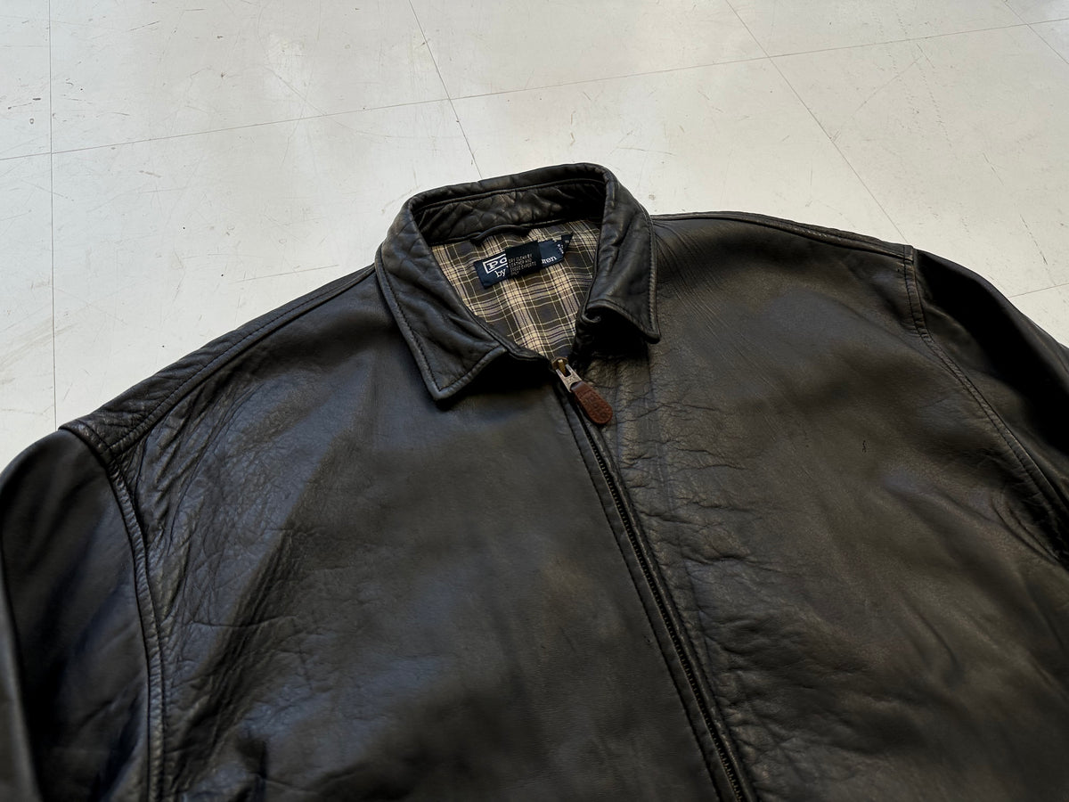 90s Polo Ralph Lauren Leather Swing Top Jacket L Black – NO