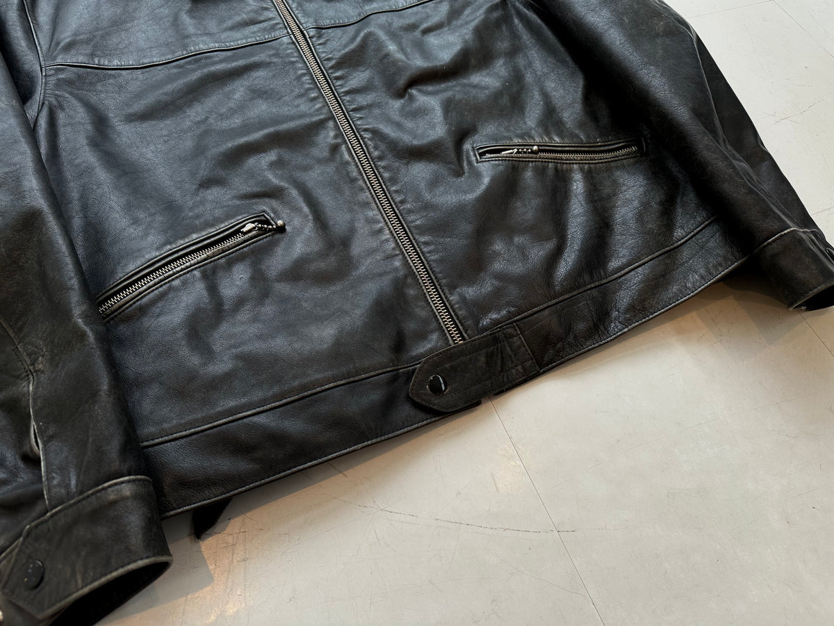90s Polo Ralph Lauren Leather Zip Jacket XXL Black – NO BURCANCY