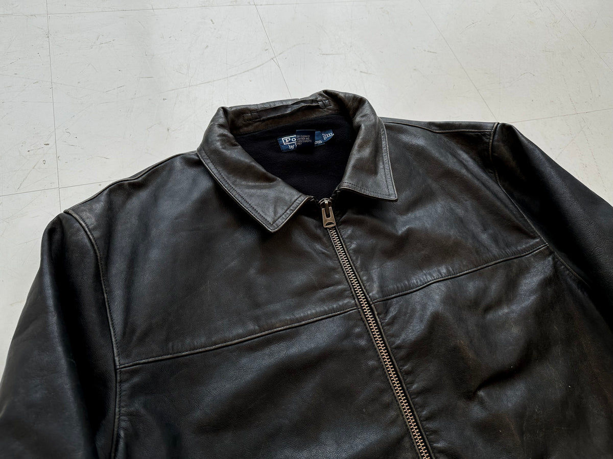 90s Polo Ralph Lauren Leather Zip Jacket XXL Black – NO BURCANCY
