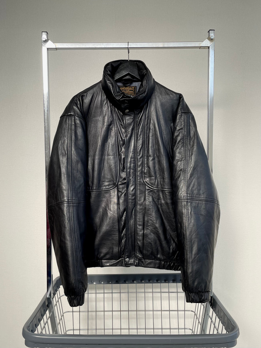 80s Eddie Bauer Leather Puffer Jacket L Blac – NO BURCANCY