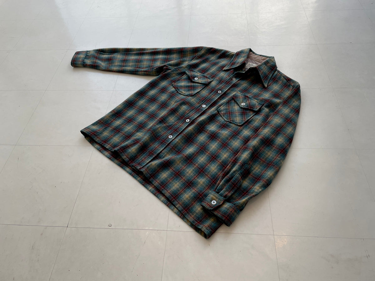 70s goldenline Shadowplaid Wool Shirt L – NO BURCANCY