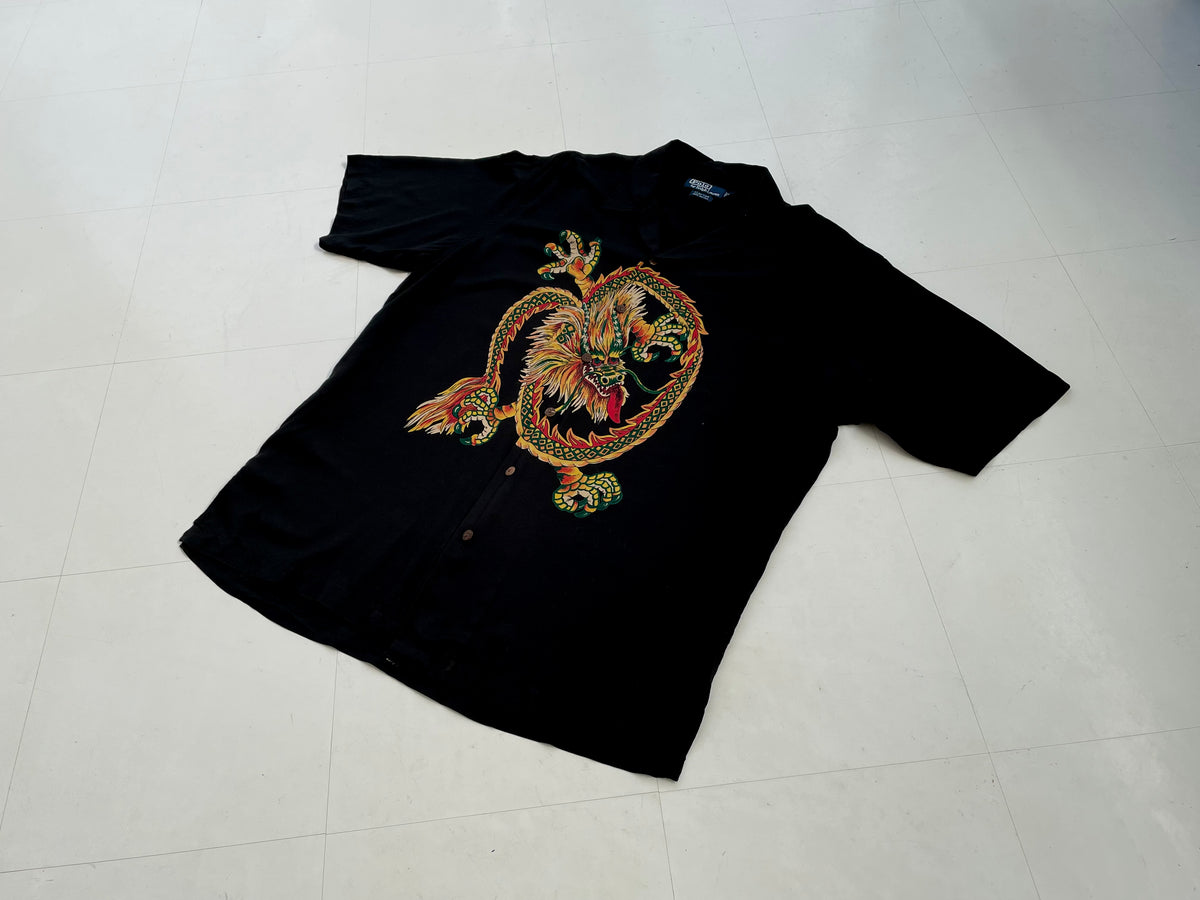 90s Vintage Polo RalphLauren CLAYTON “Dragon”Rayon Opencollar 