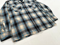 70s JC PENNEY Shadow Plaid Loop Wool Shirt L Turquoise&Black