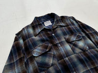 60s Lumber Jack Shadow Plaid Wool Board Shirt M Navy&Brown