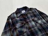 60s Lumber Jack Shadow Plaid Wool Board Shirt M Navy&Brown
