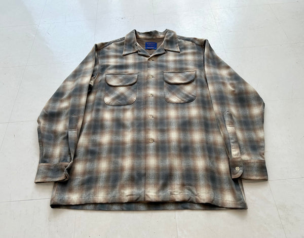 90s Pendleton ShadowPlaid Board Shirt L Ivory&Gray