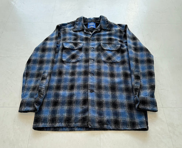 90s Pendleton ShadowPlaid Board Shirt M Black&Blue