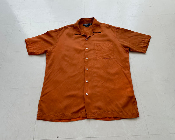 90s Polo Ralph Lauren Silk&Linen Loop Shirt M HermesOrange