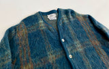 60s Alps Mohair Plaid Cardigan L Teal