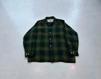 60s ARROW ShadowPlaid Rayon Shirt L ForestGreen