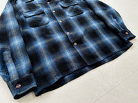60s Cascade Shadow Plaid Wool Board Shirt M Black&Blue