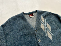 60s LARIO Argyle Mohair Cardigan M DustyBlue