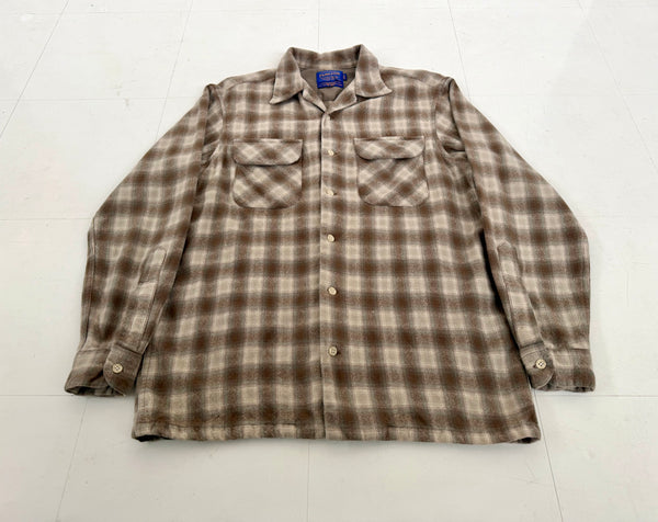 90s Pendleton Shadow Plaid Board Shirt M Brown&Ivory