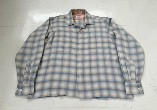 60s Lanerossi Shadow Plaid Loop Wool Shirt L Turquoise&Ivory