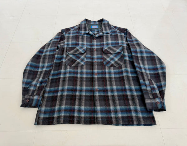 60s Pendleton Shadow Plaid Board Shirt L Gray