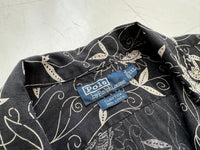 90s Polo Ralph Lauren CLAYTON Black Flower&Leaf Shirt XXL Black