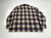 60s Cascade Shadow Plaid Loop Wool Shirt XL Navy&Brown
