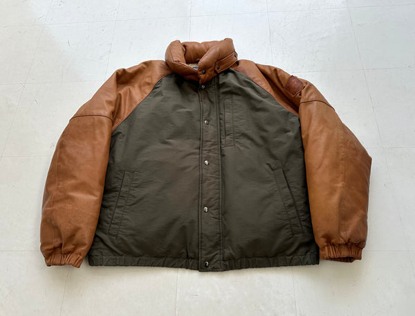 90s Polo Ralph Lauren Leather Puffer Jacket L khaki&Brown