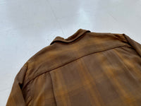 60s Vintage ShadowPlaid Rayon Loop Shirt M Brown&Mustard