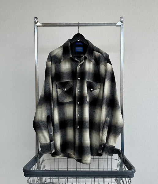 90s Pendleton Shadow Plaid Western Shirt XL Black&Ivory
