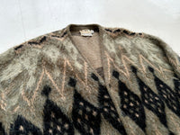 60s CAMPUS Diamond Mohair Cardigan XL Khaki