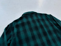 50s Sears Shadow Plaid Wool Shirt XL Green&Black