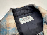 70s JC PENNEY Shadow Plaid Loop Wool Shirt L Turquoise&Black