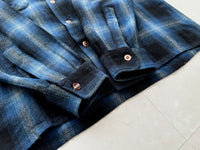 60s Cascade Shadow Plaid Wool Board Shirt M Black&Blue