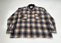 60s Cascade Shadow Plaid Loop Wool Shirt XL Navy&Brown