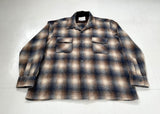 60s Cascade Shadow Plaid Loop Wool Shirt XL Navy&Brown