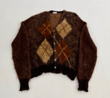 60s McGregor Argyle Mohair Cardigan M Brown