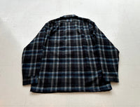 60s PENDLETON Shadow Plaid Wool Board Shirt L DeepNavy&Blue