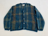 60s Alps Mohair Plaid Cardigan L Teal