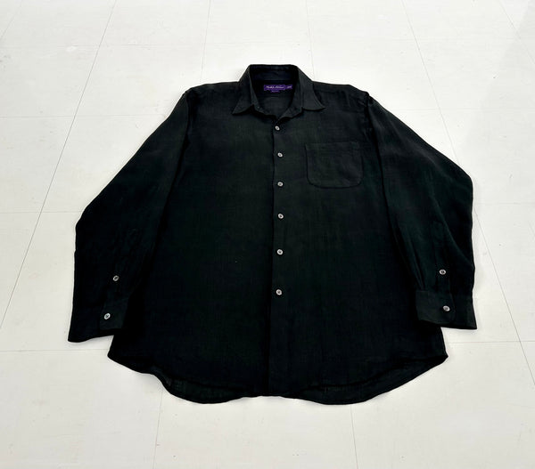 Ralph Lauren Purple Label 100%Linen L/S Shirt M Black