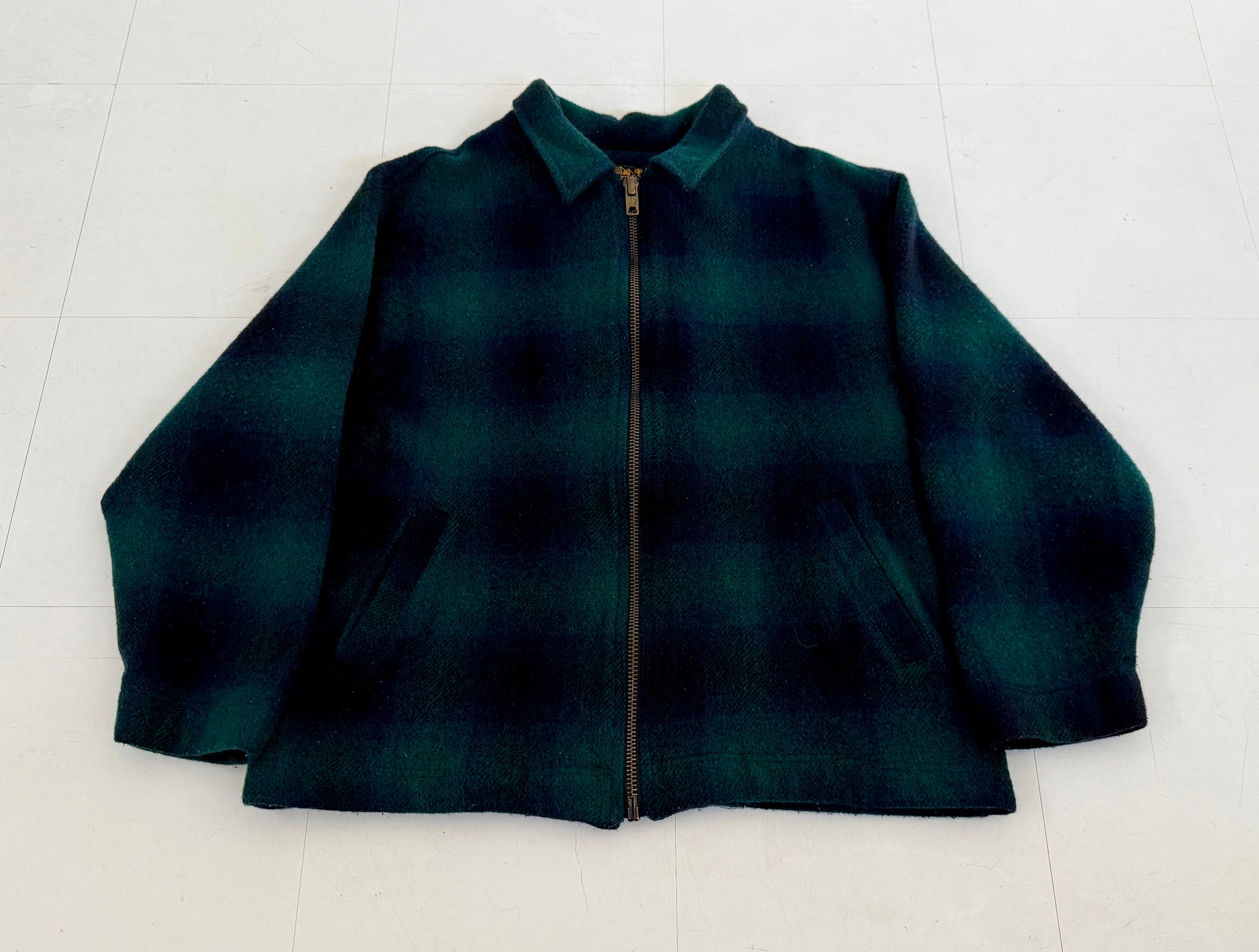 80s Eddie Bauer Shadow Plaid Wool Zip Jacket XL Green – NO BURCANCY