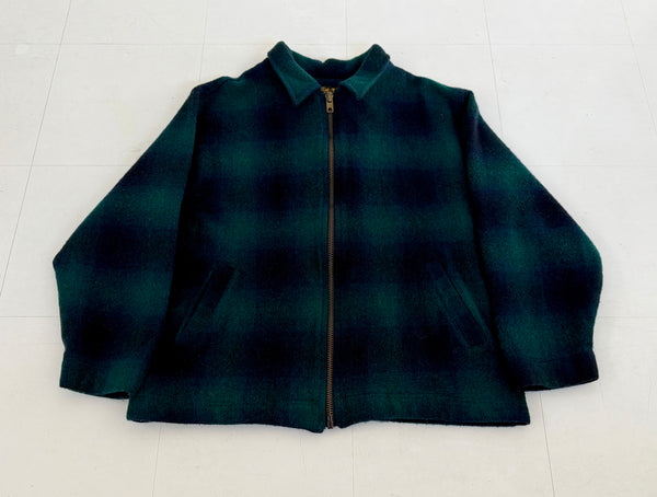 80s Eddie Bauer Shadow Plaid Wool Zip Jacket XL Green – NO BURCANCY