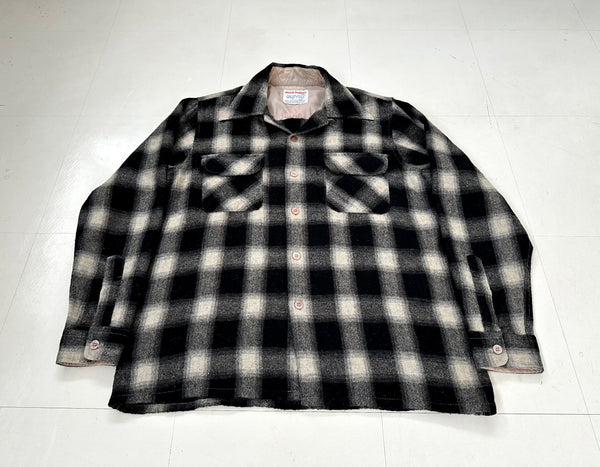 60s Woodchopper Shadow Plaid Loop Wool Shirt M Black&White